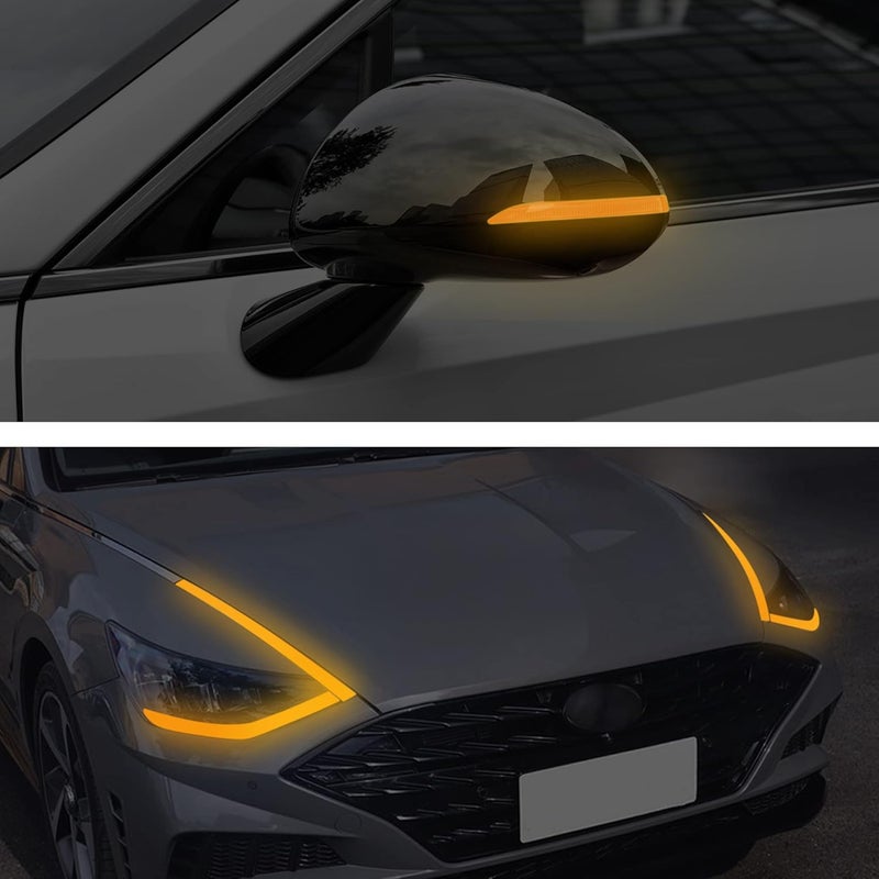 TOMALL Headlight Sidemarker Side Mirror Vinyl Films Smoke Tint Compatible with Hyundai Sonata 2020-2022 Transmission Amber Edges Delete Stickers Decorations for Car (Orange) - Image 5